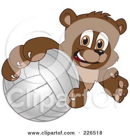 Royalty-Free (RF) Clipart Illustration of a Bear Cub School Mascot Grabbing A Volleyball by Mascot Junction