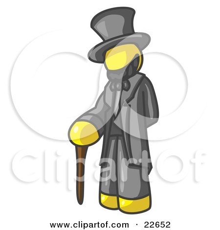Clipart Illustration of a Yellow Man Depicting Abraham Lincoln With a Cane by Leo Blanchette