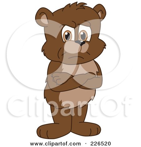 Royalty-Free (RF) Clipart Illustration of a Bear Cub School Mascot Standing Grumpily With His Arms Crossed by Mascot Junction