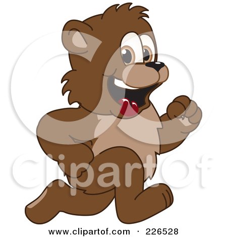 Royalty-Free (RF) Clipart Illustration of a Bear Cub School Mascot Running by Mascot Junction