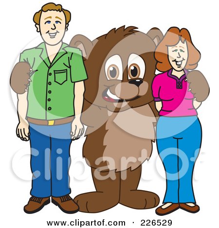 Royalty-Free (RF) Clipart Illustration of a Bear Cub School Mascot With Adults by Mascot Junction