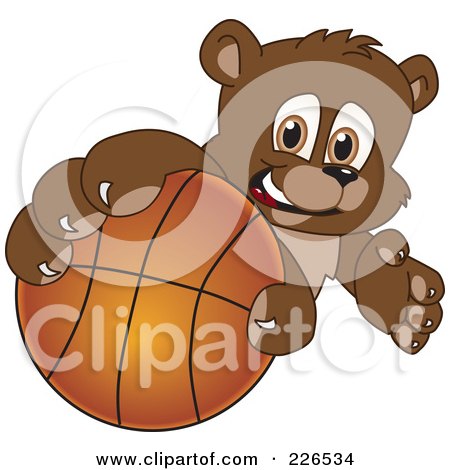 Royalty-Free (RF) Clipart Illustration of a Bear Cub School Mascot Grabbing A Basketball by Mascot Junction