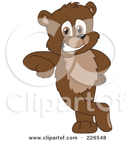 Royalty-Free (RF) Clipart Illustration of a Bear Cub School Mascot Leaning by Mascot Junction