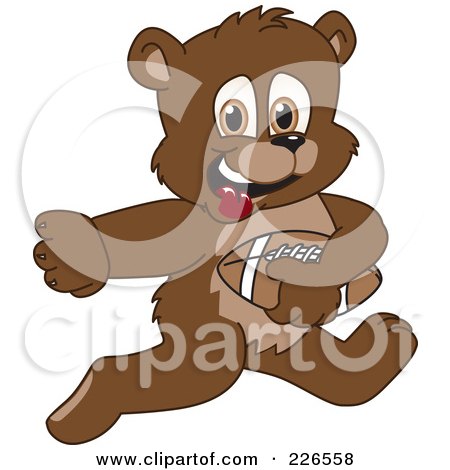 Royalty-Free (RF) Clipart Illustration of a Bear Cub School Mascot Playing Football by Mascot Junction