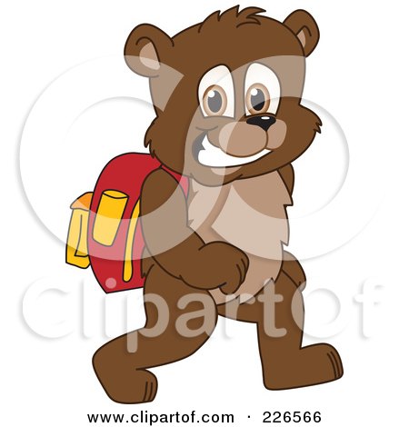 Royalty-Free (RF) Clipart Illustration of a Bear Cub School Mascot Walking To School by Mascot Junction