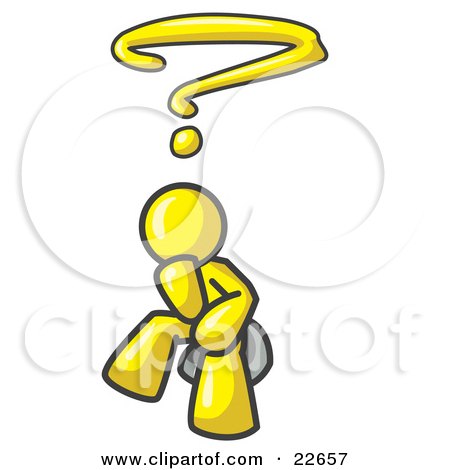 Clipart Illustration of a Confused Yellow Business Man With a Questionmark Over His Head by Leo Blanchette