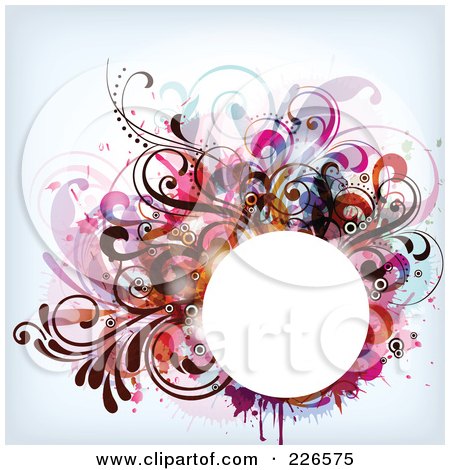 Royalty-Free (RF) Clipart Illustration of a White Circle Frame Bordered With Colorful Foliage by OnFocusMedia