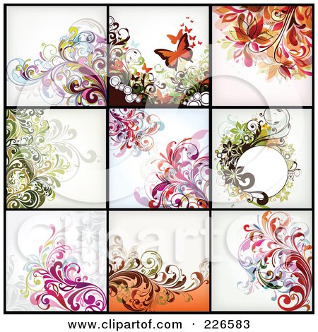 Royalty-Free (RF) Clipart Illustration of a Digital Collage Of Nine Floral Backgrounds - 2 by OnFocusMedia
