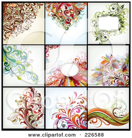 Royalty-Free (RF) Clipart Illustration of a Digital Collage Of Nine Floral Backgrounds - 1 by OnFocusMedia