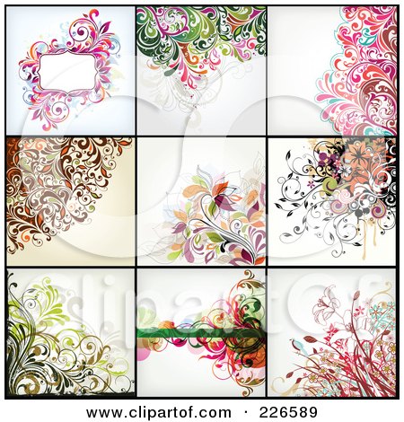 Royalty-Free (RF) Clipart Illustration of a Digital Collage Of Nine Floral Backgrounds - 3 by OnFocusMedia