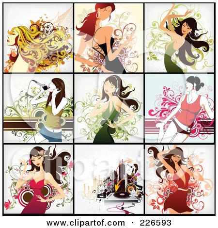 Royalty-Free (RF) Clipart Illustration of a Digital Collage Of Dancing And Music Backgrounds by OnFocusMedia