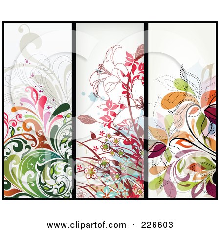 Royalty-Free (RF) Clipart Illustration of a Digital Collage Of Three Floral Grunge Borders by OnFocusMedia