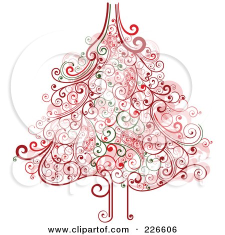 Royalty-Free (RF) Clipart Illustration of a Red And Green Christmas Tree With Swirl Flourishes - 2 by OnFocusMedia