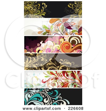 Royalty-Free (RF) Clipart Illustration of a Digital Collage Of Six Floral Grunge Borders by OnFocusMedia