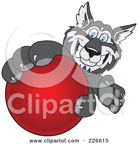 Royalty-Free (RF) Clipart Illustration of a Husky School Mascot Grabbing A Red Ball by Toons4Biz