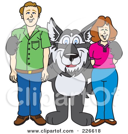 Royalty-Free (RF) Clipart Illustration of a Husky School Mascot With Parents by Mascot Junction