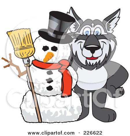 Royalty-Free (RF) Clipart Illustration of a Husky School Mascot With A Snowman by Mascot Junction