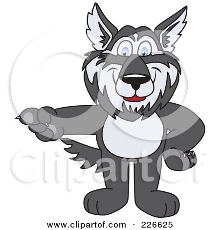Royalty-Free (RF) Clipart Illustration of a Husky School Mascot Pointing Left by Mascot Junction