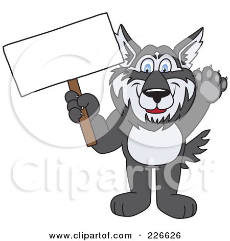 Royalty-Free (RF) Clipart Illustration of a Husky School Mascot Holding A Blank Sign by Mascot Junction