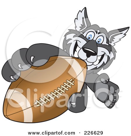 Royalty-Free (RF) Clipart Illustration of a Husky School Mascot Grabbing A Football by Mascot Junction