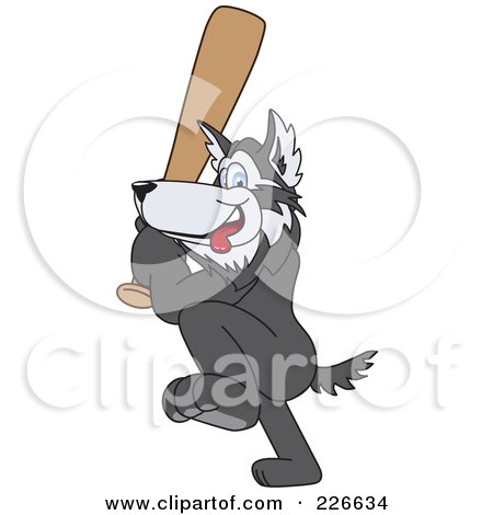 Royalty-Free (RF) Clipart Illustration of a Husky School Mascot Playing Baseball by Toons4Biz