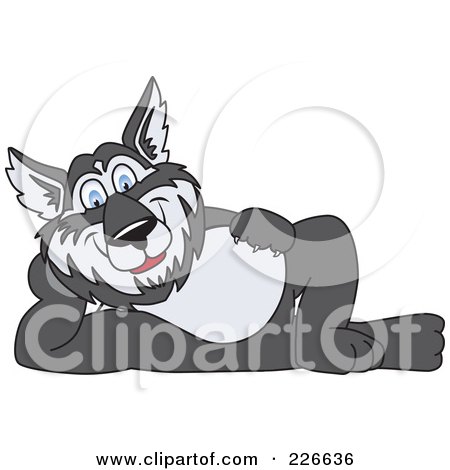 Royalty-Free (RF) Clipart Illustration of a Husky School Mascot Reclined by Mascot Junction