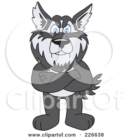 Royalty-Free (RF) Clipart Illustration of a Husky School Mascot Standing With His Arms Crossed by Mascot Junction