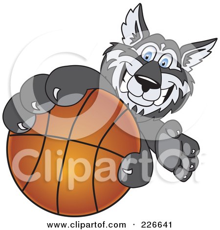 Royalty-Free (RF) Clipart Illustration of a Husky School Mascot Grabbing A Basketball by Mascot Junction