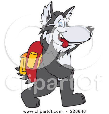 Royalty-Free (RF) Clipart Illustration of a Husky School Mascot Walking To School by Mascot Junction