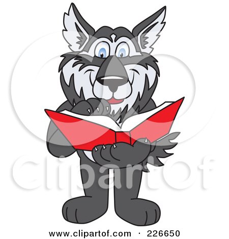 Royalty-Free (RF) Clipart Illustration of a Husky School Mascot Reading A Book by Toons4Biz