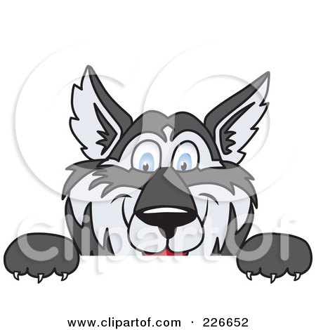 Royalty-Free (RF) Clipart Illustration of a Husky School Mascot Looking Over A Blank Sign by Toons4Biz