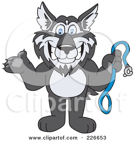 Royalty-Free (RF) Clipart Illustration of a Husky School Mascot Holding A Leash by Toons4Biz