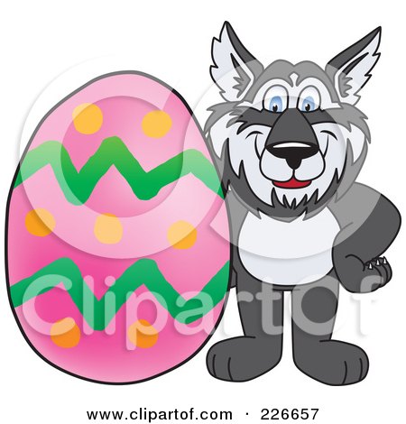 Royalty-Free (RF) Clipart Illustration of a Husky School Mascot With An Easter Egg by Toons4Biz