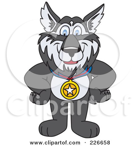 Royalty-Free (RF) Clipart Illustration of a Husky School Mascot Wearing A Medal by Toons4Biz