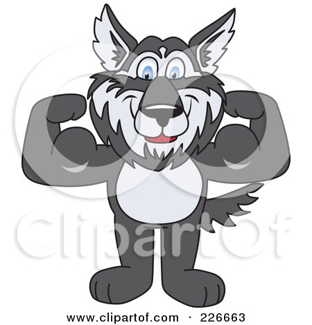 Royalty-Free (RF) Clipart Illustration of a Husky School Mascot Flexing by Toons4Biz