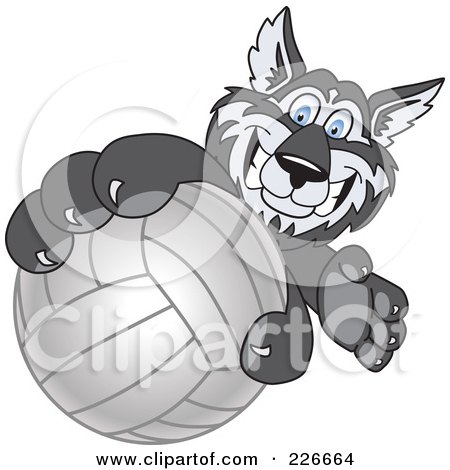 Royalty-Free (RF) Clipart Illustration of a Husky School Mascot Grabbing A Volleyball by Toons4Biz