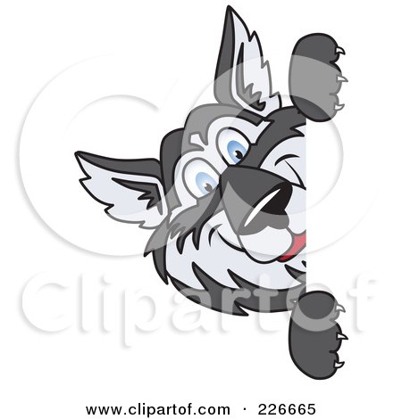 Royalty-Free (RF) Clipart Illustration of a Husky School Mascot Looking Around A Blank Sign by Toons4Biz