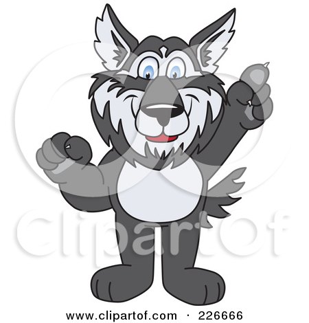 Royalty-Free (RF) Clipart Illustration of a Husky School Mascot Pointing Upwards by Toons4Biz