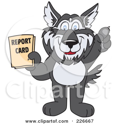 Royalty-Free (RF) Clipart Illustration of a Husky School Mascot Holding A Report Card by Toons4Biz