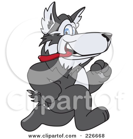 Royalty-Free (RF) Clipart Illustration of a Husky School Mascot Running by Toons4Biz