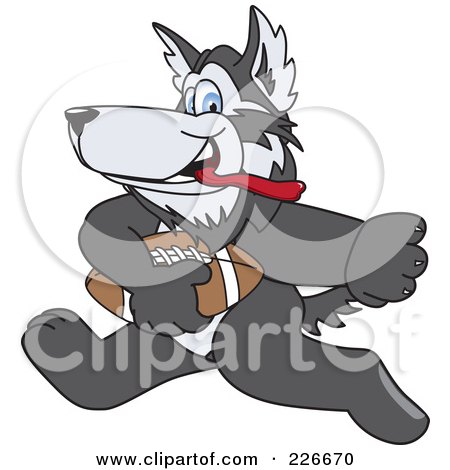 Royalty-Free (RF) Clipart Illustration of a Husky School Mascot Playing Football by Toons4Biz