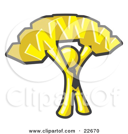 Clipart Illustration of a Proud Yellow Business Man Holding WWW Over His Head  by Leo Blanchette