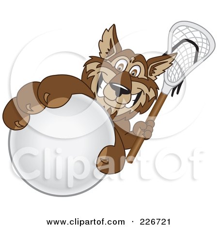 Royalty-Free (RF) Clipart Illustration of a Wolf School Mascot Grabbing A Lacrosse Ball by Mascot Junction