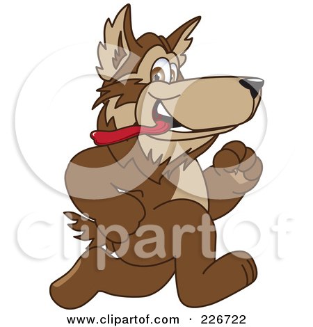 Royalty-Free (RF) Clipart Illustration of a Wolf School Mascot Running by Mascot Junction