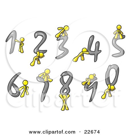 Clipart Illustration of Yellow Men With Numbers 0 Through 9 by Leo Blanchette