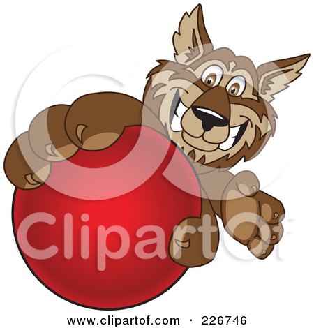 Royalty-Free (RF) Clipart Illustration of a Wolf School Mascot Grabbing A Red Ball by Toons4Biz