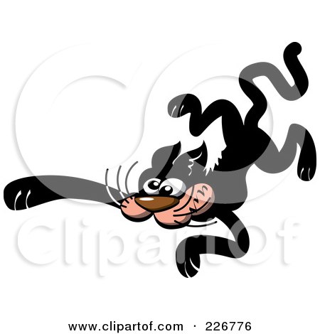 Royalty-Free (RF) Clipart Illustration of a Playing Black Cat Pouncing by Zooco