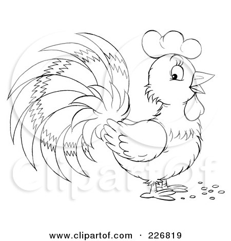 Royalty-Free (RF) Clipart Illustration of a Coloring Page Outline Of A Cute Rooster by Alex Bannykh