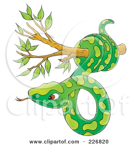 Royalty-Free (RF) Clipart Illustration of a Green Snake In A Tree by Alex Bannykh