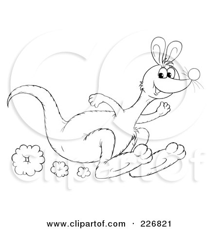 Royalty-Free (RF) Clipart Illustration of a Coloring Page Outline Of A Hopping Kangaroo by Alex Bannykh